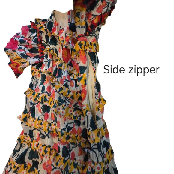 Farm Rio for Anthropologie Puff-Sleeve Fitted Mini-Dress NWT sz S Floral Ruffled - Picture 5 of 12